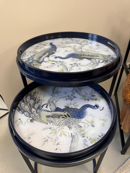 Laura Ashley Side Tables, Belvedere Peacock Print, Black Metal Frame, Set Of 2