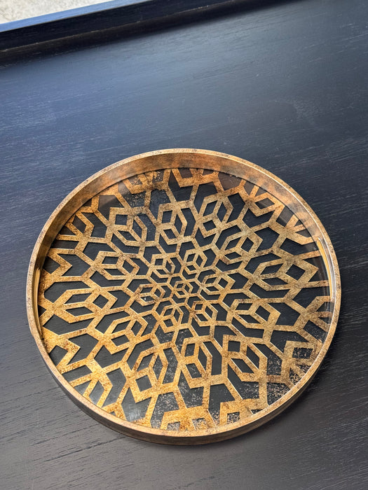 Geometric Gold Moroccan Style Decorative Tray - 36cm