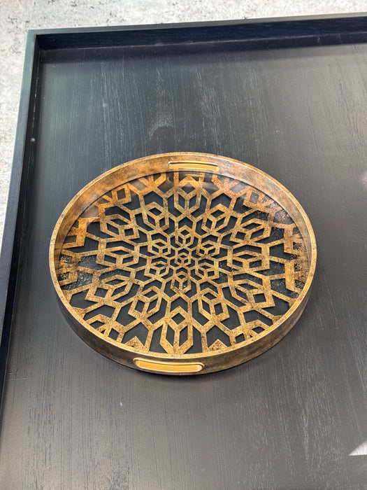 Geometric Gold Moroccan Style Decorative Tray - 36cm