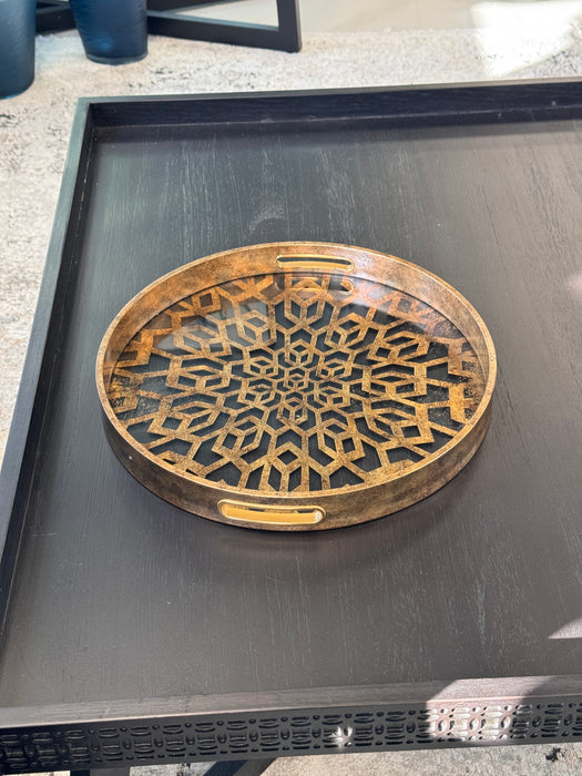 Geometric Gold Moroccan Style Decorative Tray - 36cm