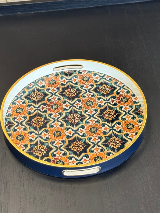 Mediterranean Mosaic Decorative Tray with Blue, Orange, Green - 36cm