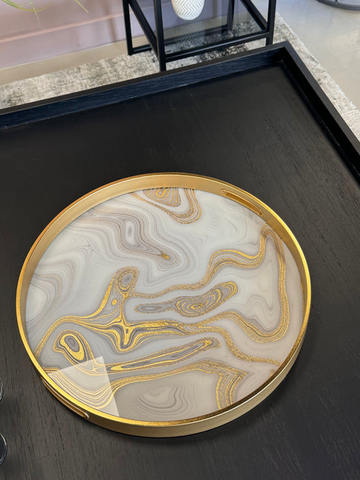 Gold Swirl Round Trays - Marble Effect with Gold Rim - Set of 2