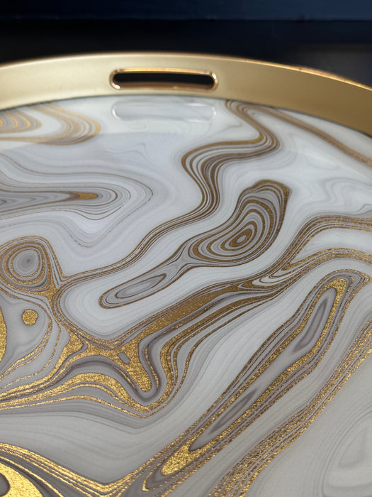 Gold Swirl Round Trays - Marble Effect with Gold Rim - Set of 2