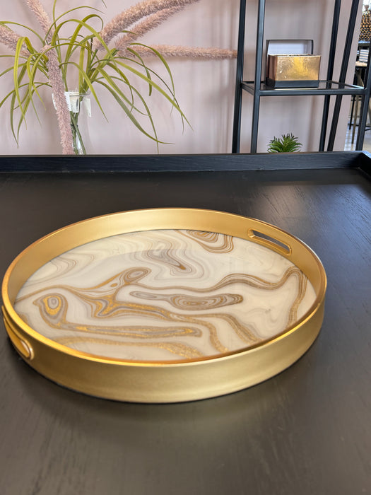 Gold Swirl Round Trays - Marble Effect with Gold Rim - Set of 2