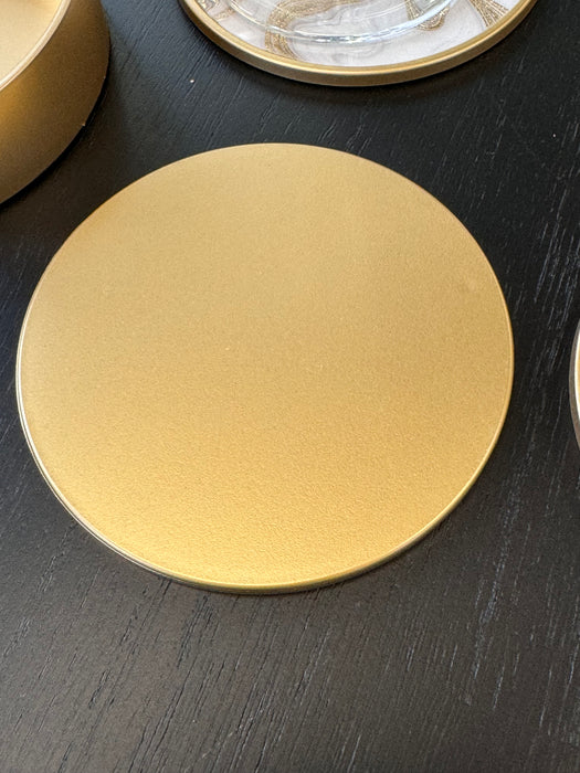 White & Gold Marble Effect Round Drinks Coasters & Holder