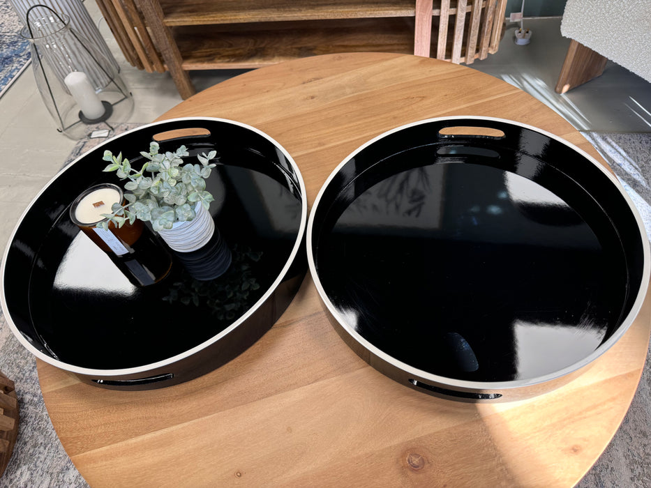 Luxury Black & White Gloss Round Wooden Trays - Set of 2