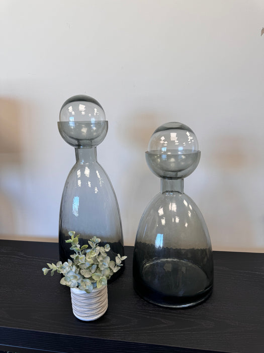 Modern Grey Glass Ornamental Bottle - Small - 35cm