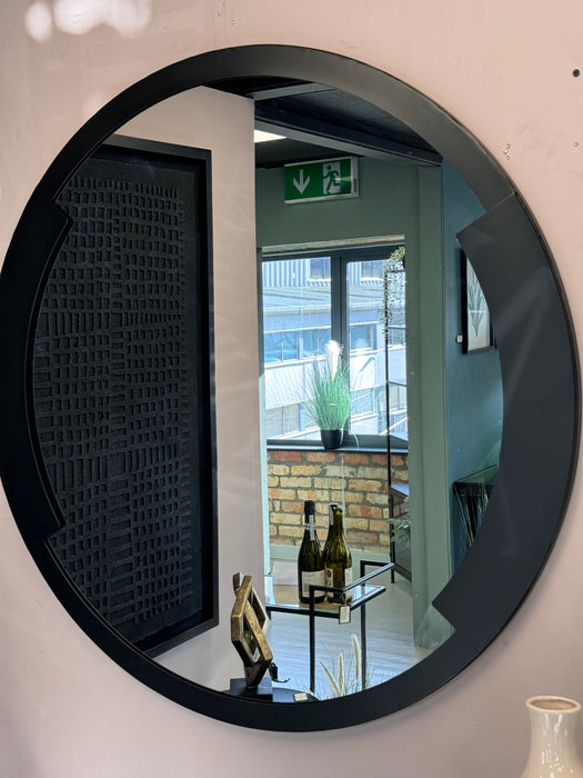 Modern Black Edged Metal Round Wall Mirror - 89cm