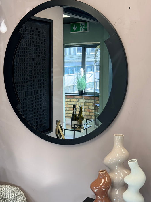 Modern Black Edged Metal Round Wall Mirror - 89cm