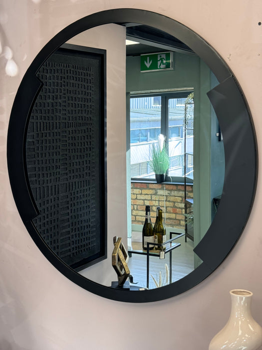 Modern Black Edged Metal Round Wall Mirror - 89cm