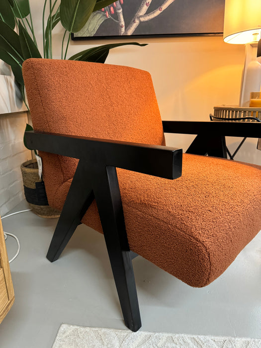 Modern Black & Orange Bouclé Accent Chair – Contemporary Comfort