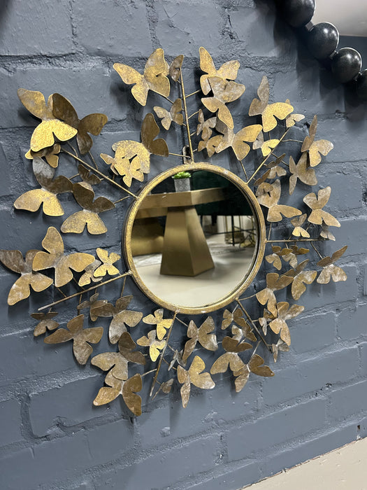 Butterfly Flock Wall Mirror, Antique Gold, 53cm