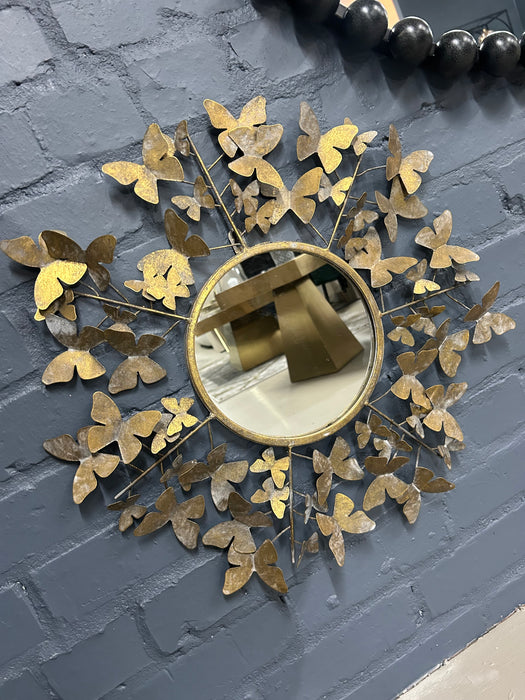 Butterfly Flock Wall Mirror, Antique Gold, 53cm