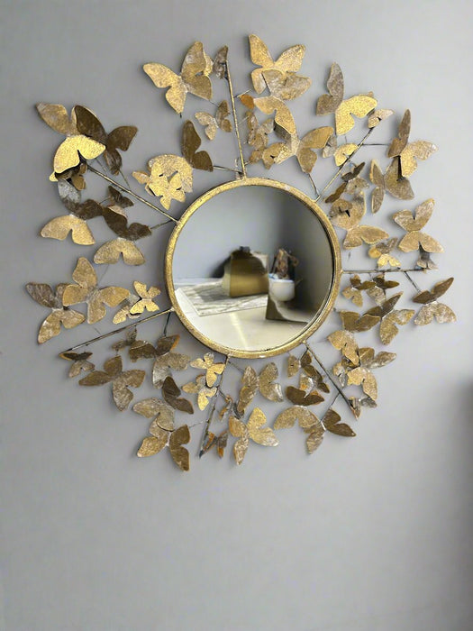 Butterfly Flock Wall Mirror, Antique Gold, 53cm