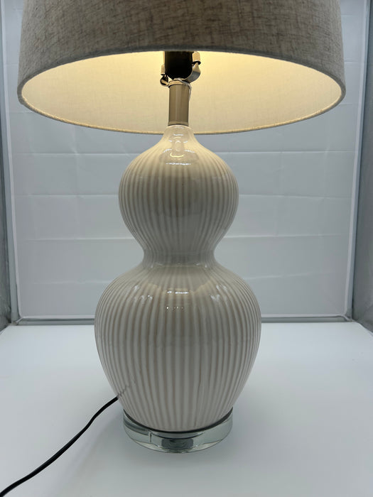 Ivory Ceramic Textured Bulbous Table Lamp, Beige Shade - 67 cm