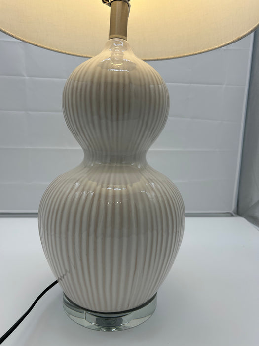 Ivory Ceramic Textured Bulbous Table Lamp, Beige Shade - 67 cm