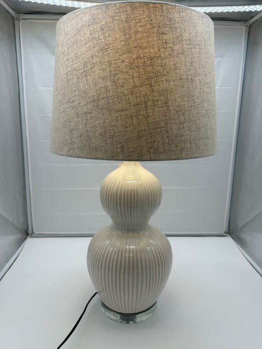 Ivory Ceramic Textured Bulbous Table Lamp, Beige Shade - 67 cm