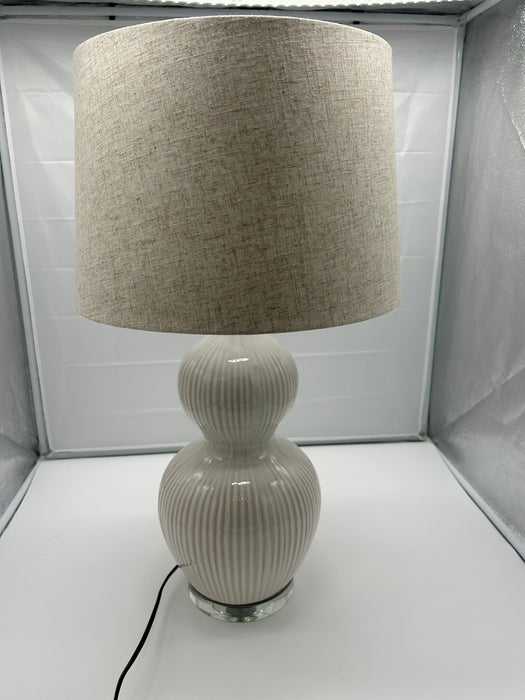 Ivory Ceramic Textured Bulbous Table Lamp, Beige Shade - 67 cm