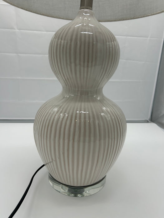 Ivory Ceramic Textured Bulbous Table Lamp, Beige Shade - 67 cm