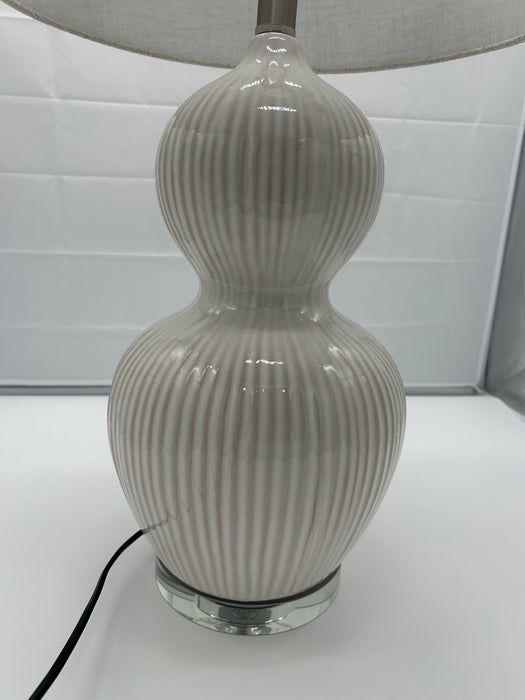 Ivory Ceramic Textured Bulbous Table Lamp, Beige Shade - 67 cm