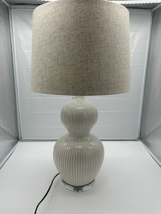 Ivory Ceramic Textured Bulbous Table Lamp, Beige Shade - 67 cm