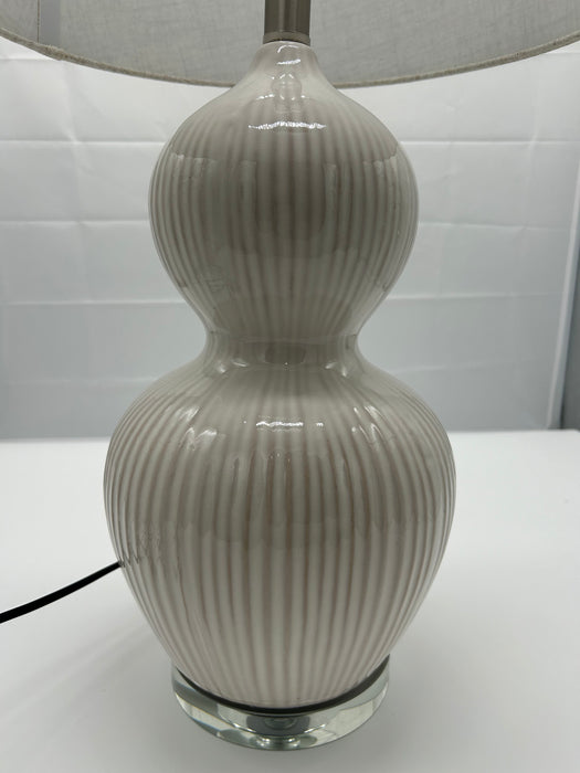 Ivory Ceramic Textured Bulbous Table Lamp, Beige Shade - 67 cm