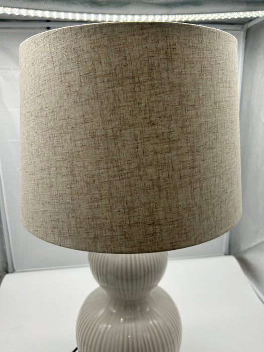 Ivory Ceramic Textured Bulbous Table Lamp, Beige Shade - 67 cm