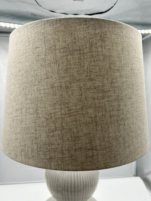 Ivory Ceramic Textured Bulbous Table Lamp, Beige Shade - 67 cm