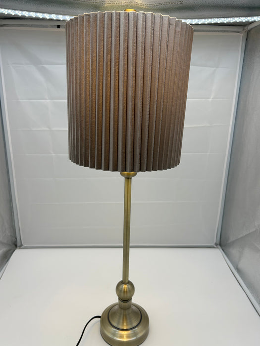 Gold Buffet Metal Table Lamp with Beige/Grey Pleated Shade - 71 cm