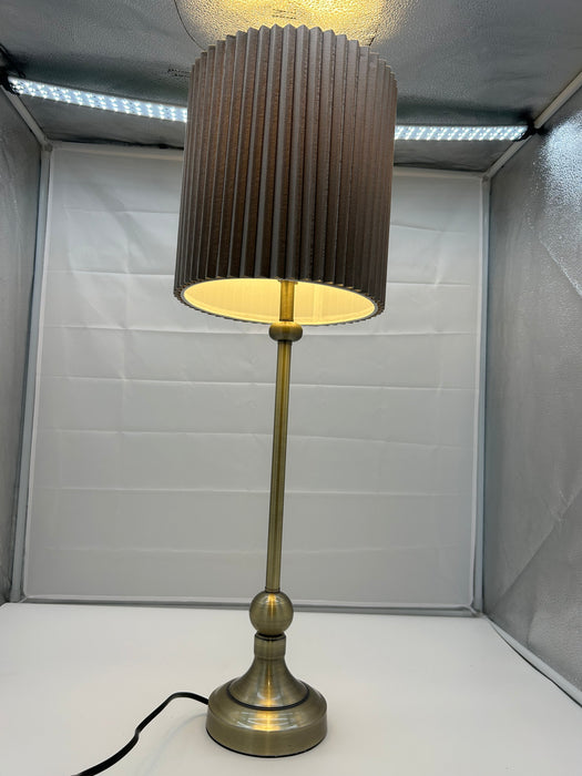 Gold Buffet Metal Table Lamp with Beige/Grey Pleated Shade - 71 cm