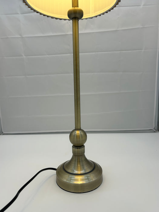 Gold Buffet Metal Table Lamp with Beige/Grey Pleated Shade - 71 cm