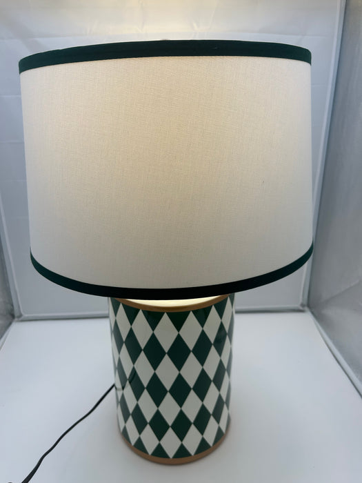 Emerald Green & Cream Harlequin Table Lamp with Piped Cream Shade (65 cm)