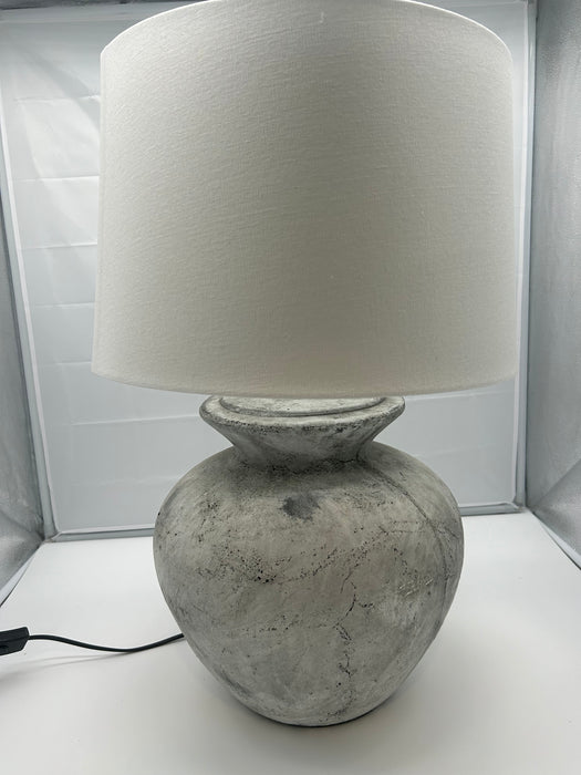 Darcy Natural Grey Stone Table Lamp with White Linen Shade - 62cm