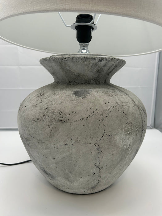 Darcy Natural Grey Stone Table Lamp with White Linen Shade - 62cm