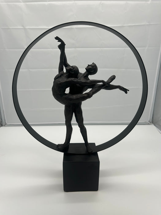 Coulter Modern Dancing Couple In Circle Sculpture, Aged Black