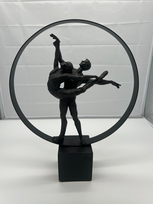 Coulter Modern Dancing Couple In Circle Sculpture, Aged Black