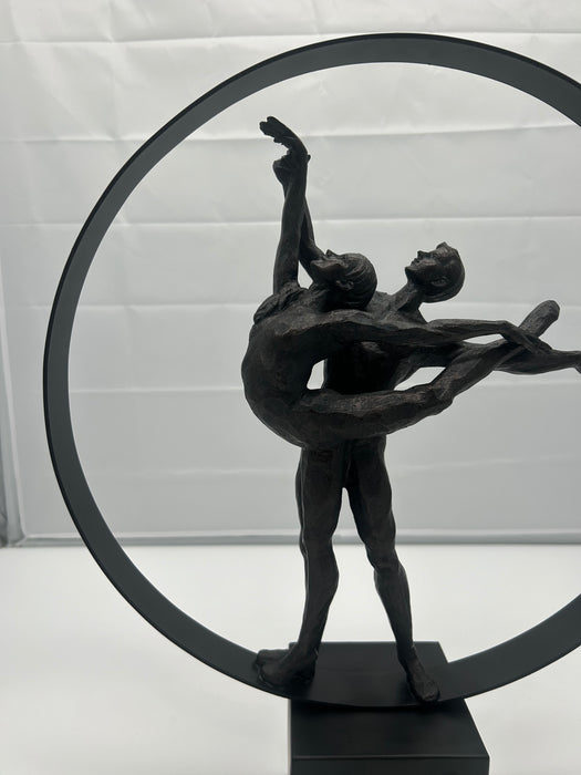 Coulter Modern Dancing Couple In Circle Sculpture, Aged Black