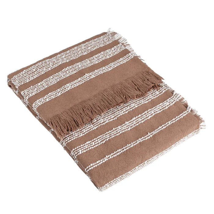 Jour Woven Fringed Throw, Stripe, White, Baked Clay