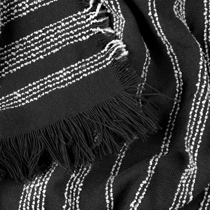 Jour Woven Fringed Throw, Stripe, Black, Noir