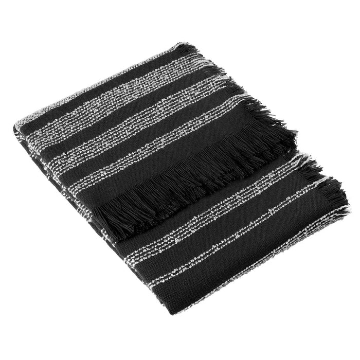 Jour Woven Fringed Throw, Stripe, Black, Noir