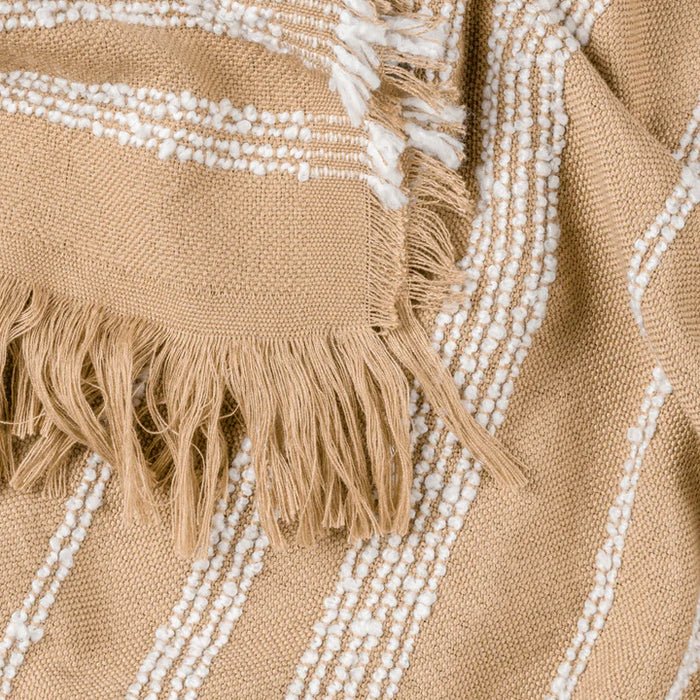 Jour Woven Fringed Throw, Stripe, White, Natural,Nougat