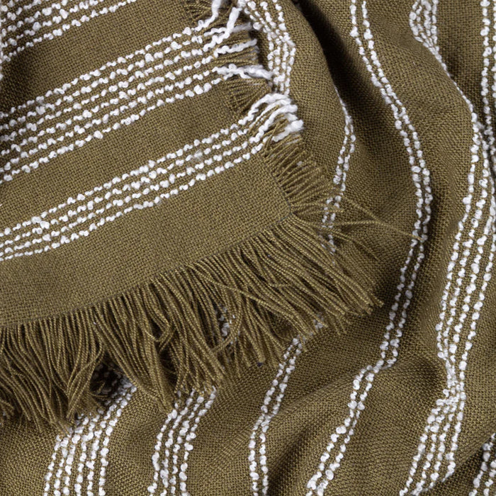 Jour Woven Fringed Throw, Stripe, Green, Olive