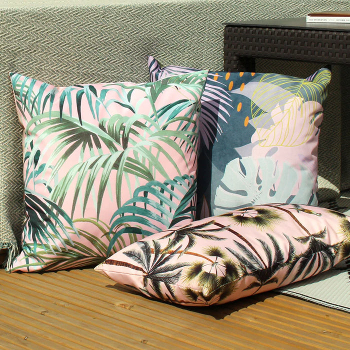 Waterproof Outdoor Cushion, Jungle Design, Blush ( Due Back In 24/03/2025 )