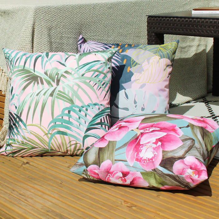 Waterproof Outdoor Cushion, Jungle Design, Blush ( Due Back In 24/03/2025 )