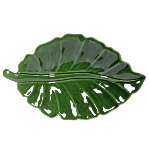 Green Stoneware Beech Leaf Plate