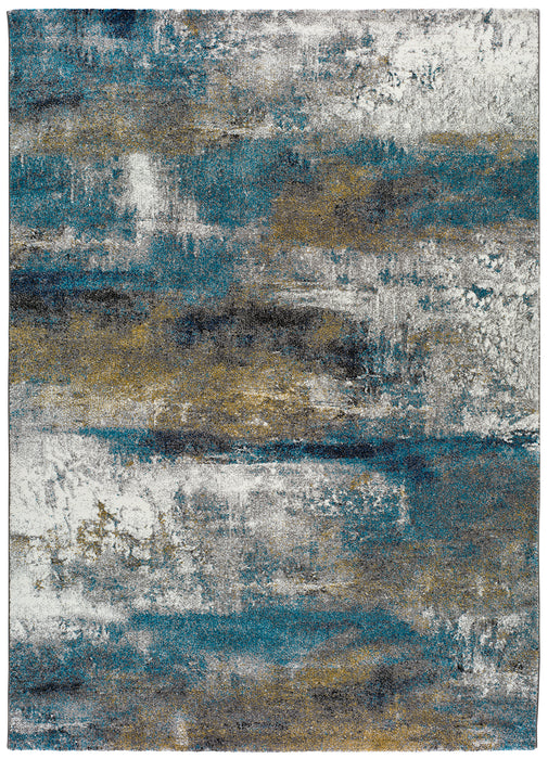 Kalia Cream & Blue Abstract Indoor Floor Living Room Rug