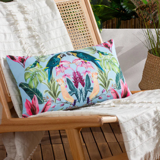 Waterproof Outdoor Cushion, Kali Birds Design, Dark Green, Sky Blue