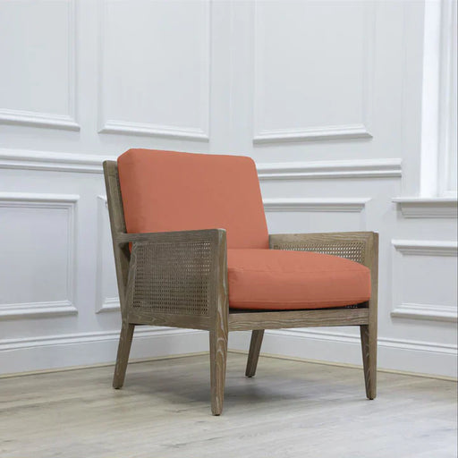 Bold Rust Wooden Accent Chair – Cotton Linen Upholstery with Plush Cushions  