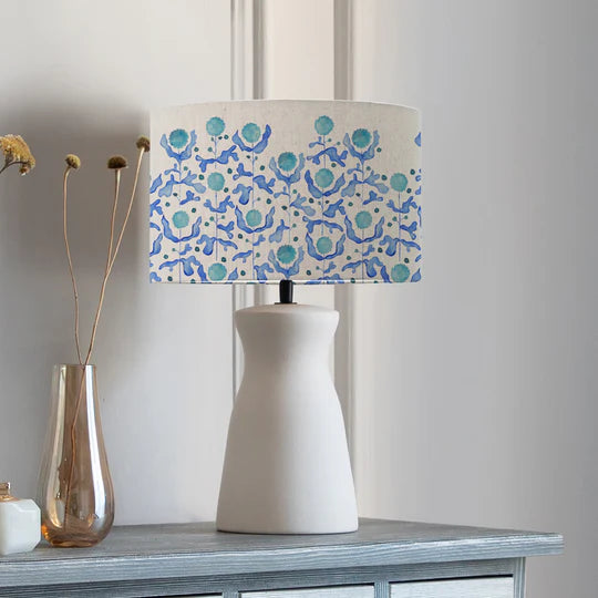 Elegant Mariani Eva & Albury Complete Table Lamp - Cobalt Ceramic Base with Abstract Pattern Linen Shade - 50cm