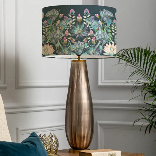 Decorative Osawi Eva & Minerva Table Lamp - Glass Base with Floral Pattern Emerald Shade - 88cm